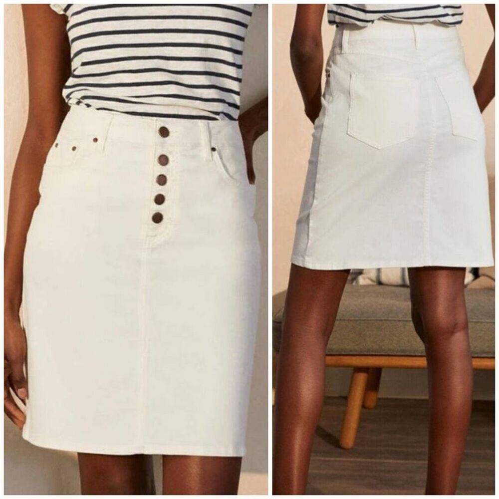 Boden Women's Girlfriend Button Fly 6P White Denim Mini Skirt